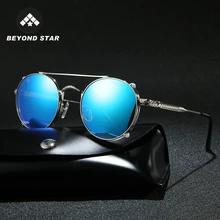 BEYONDSTAR резные ретро круглые солнцезащитные очки в стиле стимпанк Мужские Винтажные синие зеркальные солнцезащитные очки Брендовые дизайнерские женские мужские очки G28085