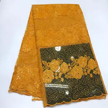

African Lace Fabric 2019 Orange Gold High Quality 5yard Lace Tulle Lace Fabric African French Net Lace Fabric For Evening Dress