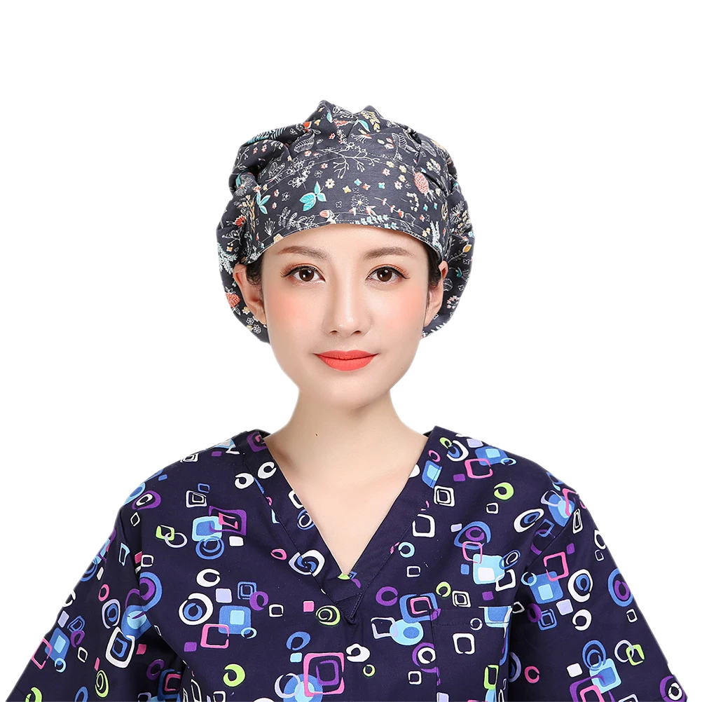 

1pc Cap Printing Adjustable Cotton Nurse Hat Operating Room Cap Doctor Cap Working Hat for Female Woman Lady