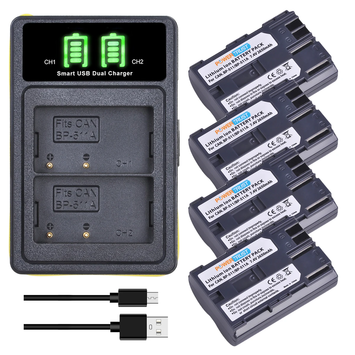 2650Mah Bp-511 Bp 511 Bp511 Bp511A Batteria + Led Usb Doppio Caricatore Per Canon Eos 40D 300D 5D 20D 30D 50D
