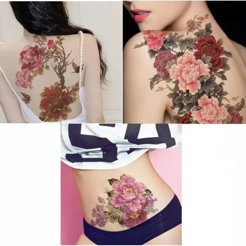 Peony Flower Waterproof Temporary Tattoo Stickers Women Sexy Butterfly Art Fake Tattoo Big Picture Back Cover Scar  Arm Sticker