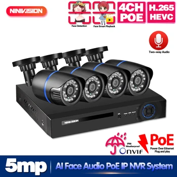 

4CH POE NVR Kit HD Face Detection CCTV Camera System 5MP Two Way Audio IP Camera POE Home Security Video Surveillance Set
