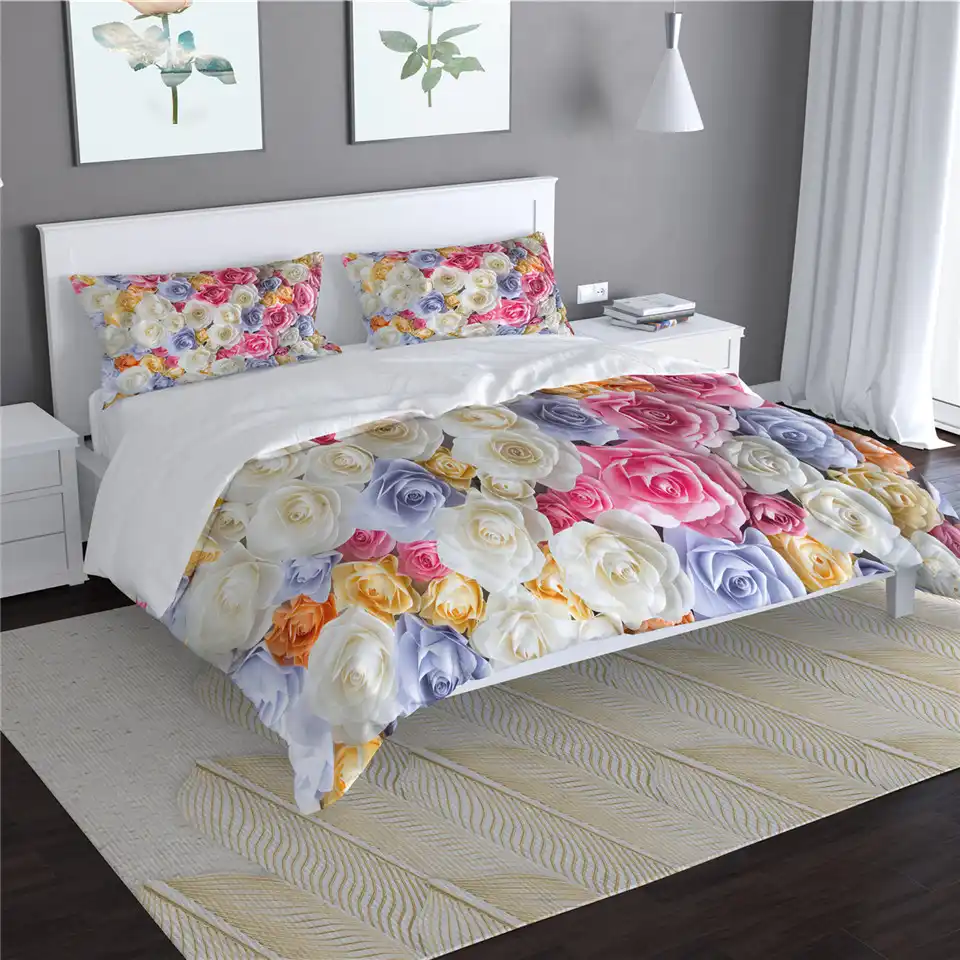 Colorful Rose Flower Bed Set Beautiful 3d Printed Duvet Cover Set