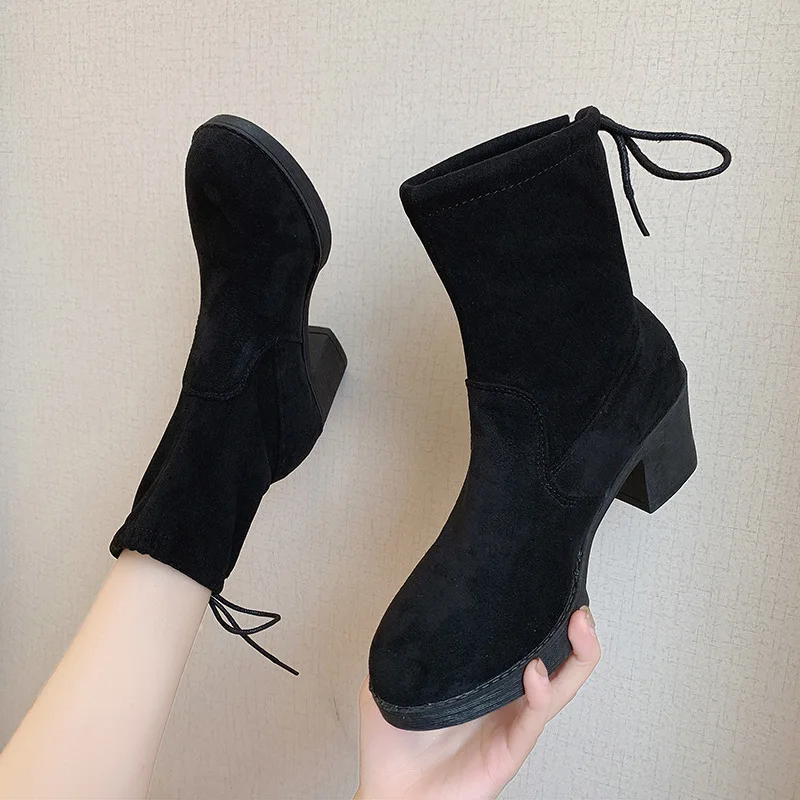 

Elasticity Short Boots Women's Autumn And Winter Single Boots Female 2019 New Style British Style Socks Boots in Chunky-Heel INS