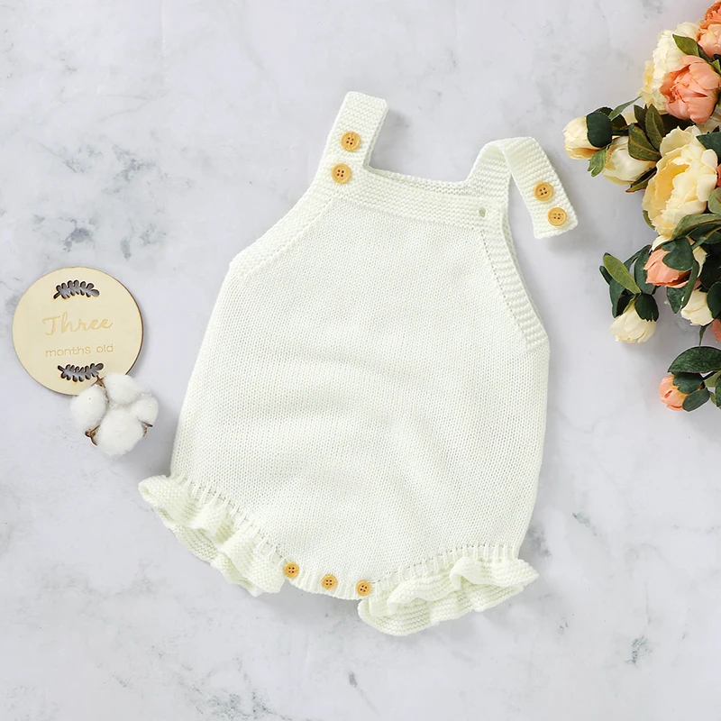 

Baby Bodysuit Solid Knit Newborn Girls Tops Playsuit Fashion Ruffles Toddler Infant Clothing Sleeveless One Piece Jumpsuit 0-18M