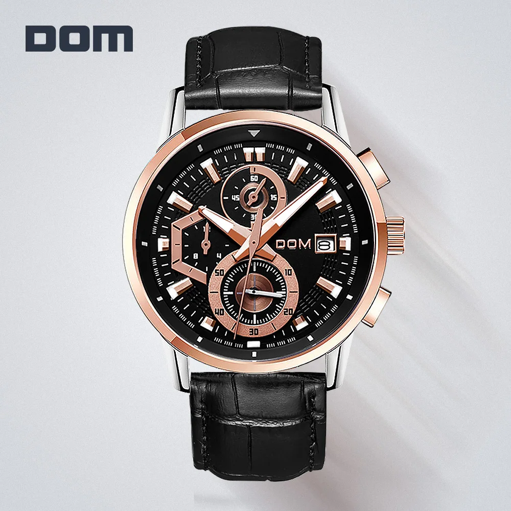 Часы DOM Мужские кварцевые с хронографом люксовые Брендовые спортивные деловые