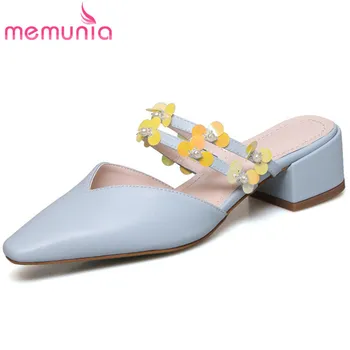 

MEMUNIA 2020 hot sale women sandals genuine leather shoes top quality flower square heels casual shoes ladies beach sandals