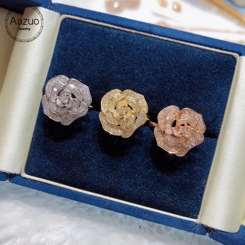 Женское золотое кольцо Aazuo, розовое золото 100% пробы, 18 К, с цветком розы