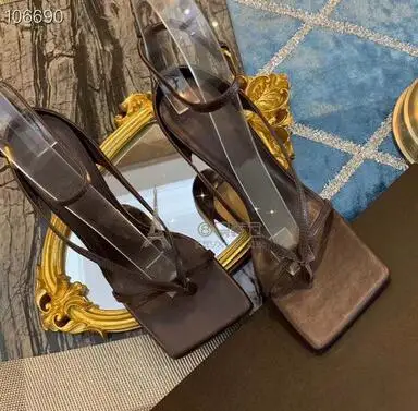 Черный Moraima Snc/новейшие босоножки на высоком каблуке с открытым носком женские белые кожаные гладиаторские туфли с ремешком на лодыжке пикантные сандалии с вырезами с квадратным носком - Цвет: Черный