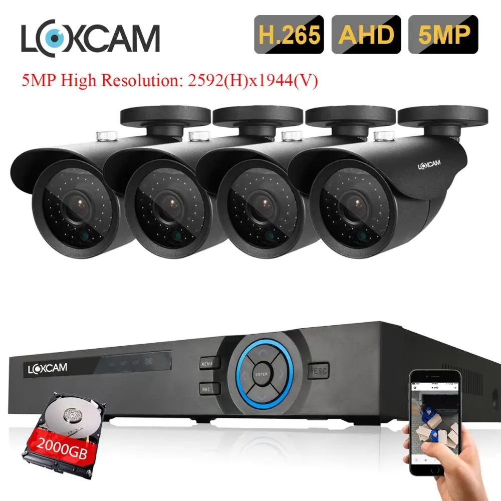 

LOXCAM h.265+ CCTV Camera System 4CH DVR kit 5MP Ultra HD Outdoor waterproof IR Night Security Camera 4CH Video Surveillance set
