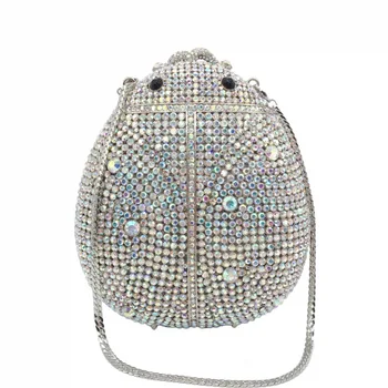 

red silver Rhinestone Crystal Purse Women’s Chain bags Mini Minaudiere Fashion Lady Evening Shoulder Handbag Banquet Clutches