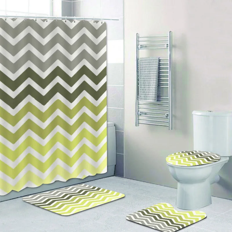Teal Grey Aqua Blue Chevron Pola Tirai Kamar Mandi Tirai Kamar Mandi Tirai Set Geometris Mandi Tikar Karpet Untuk Toilet Zigzag Dekorasi Shower Tirai Aliexpress