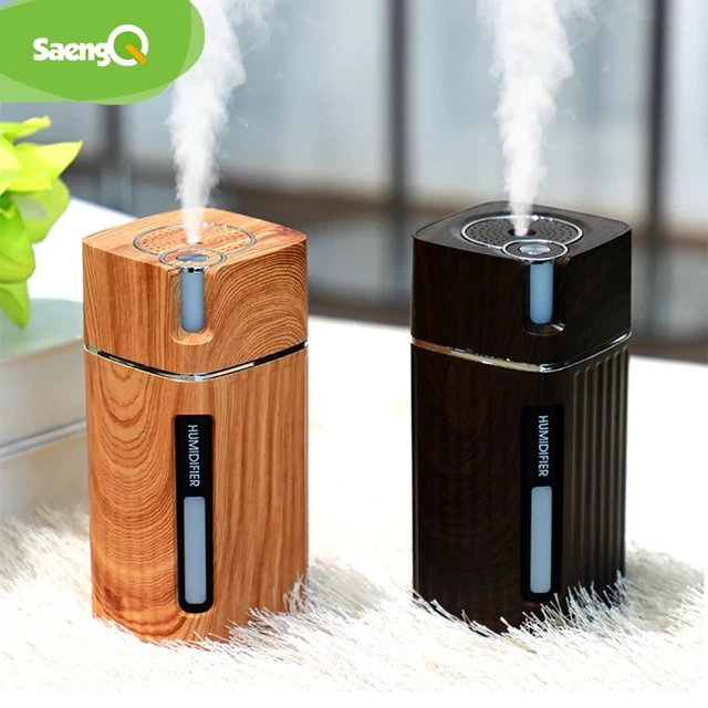 saengQ Electric Humidifier Aroma Oil Diffuser Essential Ultrasonic Wood Grain Air Humidifier USB Mini Mist Maker
