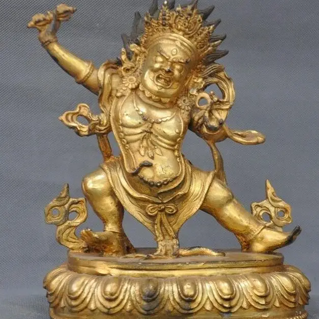 8&quotOld Tibetan Buddhism bronze Gilt Mahakala Dorje Wrathful Deity Buddha Statue | Дом и сад
