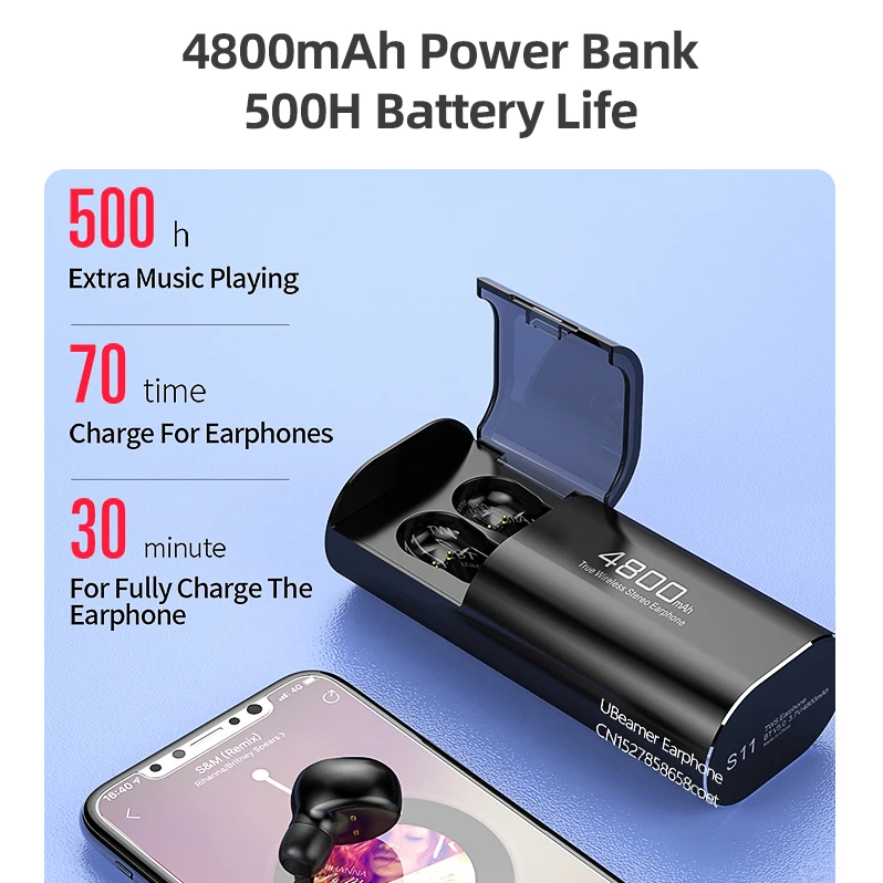 Bluetooth наушники Ubeamer 500 часов работы аккумулятор 4 8000 мАч внешний беспроводная 5 0 S11