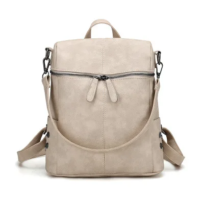 Женский рюкзак-сумка через плечо, дорожные сумки Mochila для девочек-подростков, новинка, с двумя ремнями, из искусственной кожи - Цвет: Бежевый