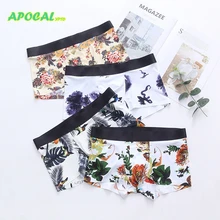 APOCAL Brand New Mens Underwear Boxer Ice silk Floral Homme Boxershorts Men Boxers Sexy Male Underpants Print Flower Letter 4XL