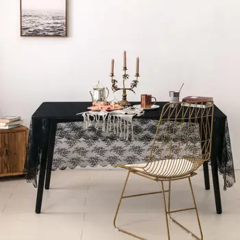 

Home Decor Black Lace Table Cloth Wedding Decor Translucent Table Cover Embroidered Tablecloth Tea Tablecloth Room Table Cover