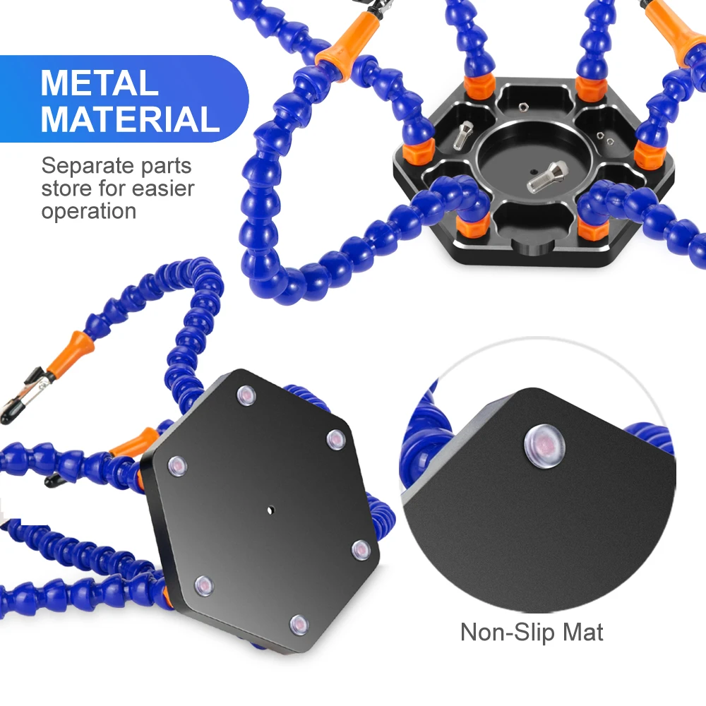 Soldering Station with Six Flexible Arms Metal Base Soldering Tool 6 Aid Vise Aluminum Base for Repair