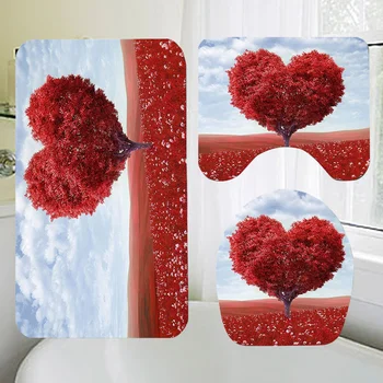 

3pcs Heart Tree Printed Bathroom Pads Set Non-slip Washroom Carpets Mat Toilet Seat Lid Cover for Home Hotel
