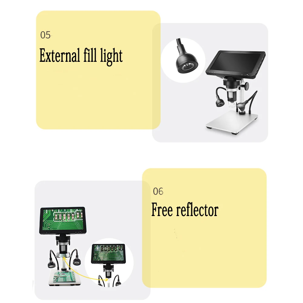 TKDMR 12MP 1200X USB Digital Microscope for Electronic 7 Inch Display 8 LED Magnifier Wire Control for PCB Motherboard Repairing
