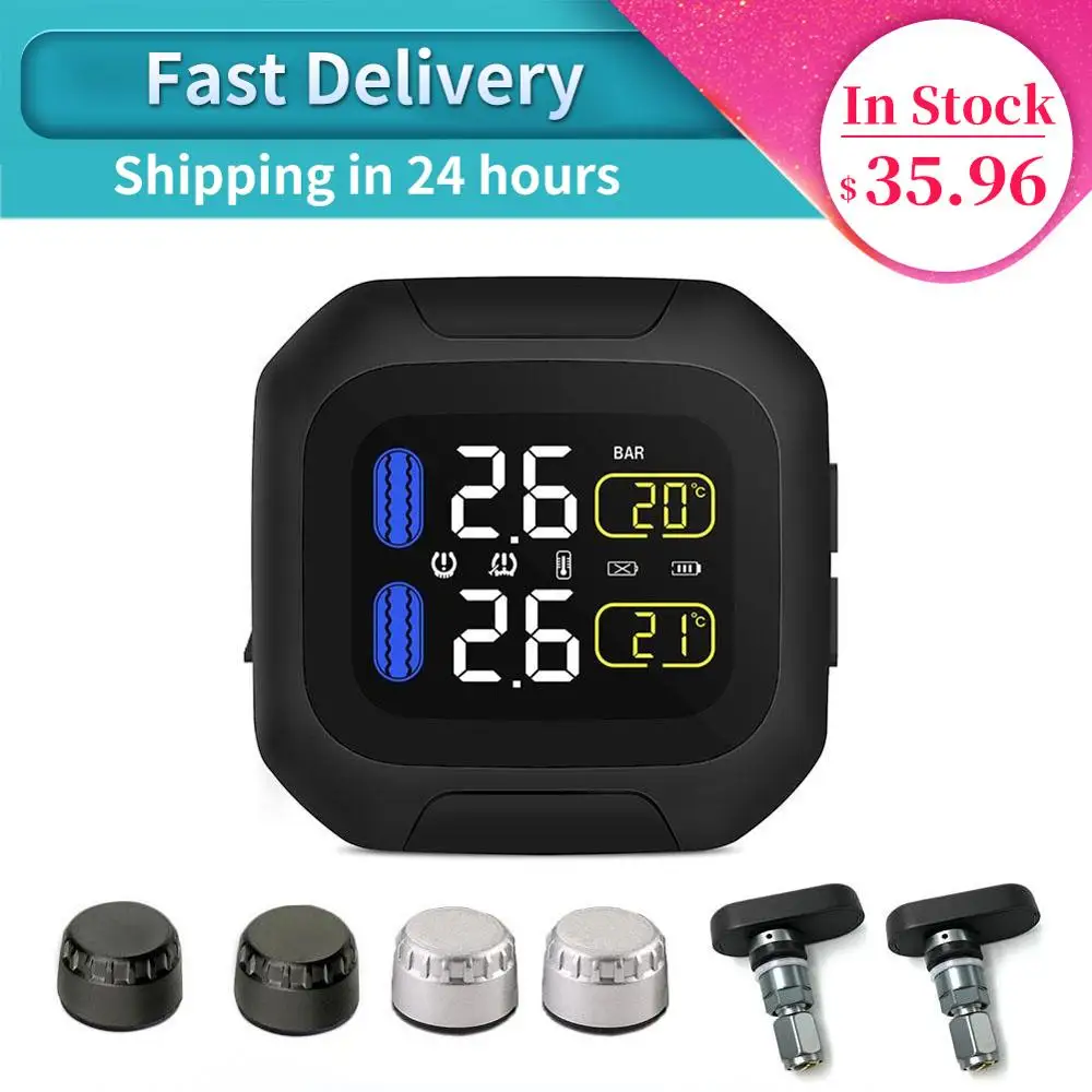 

Motorcycle tpms Real Time Temperature Tire Pressure Monitoring System Waterproof M3 Wireless LCD Display External TH/WI Sensors