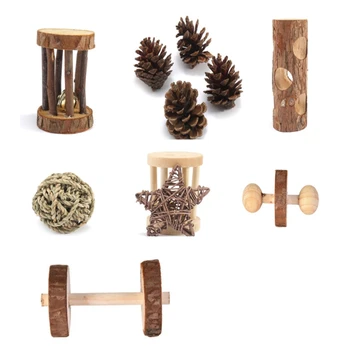 

Practical Hamster Chew Toys, Natural Wooden Pine Guinea Pigs Rats Chinchillas Toys Accessories Dumbbells Exercise Bell 10Pcs