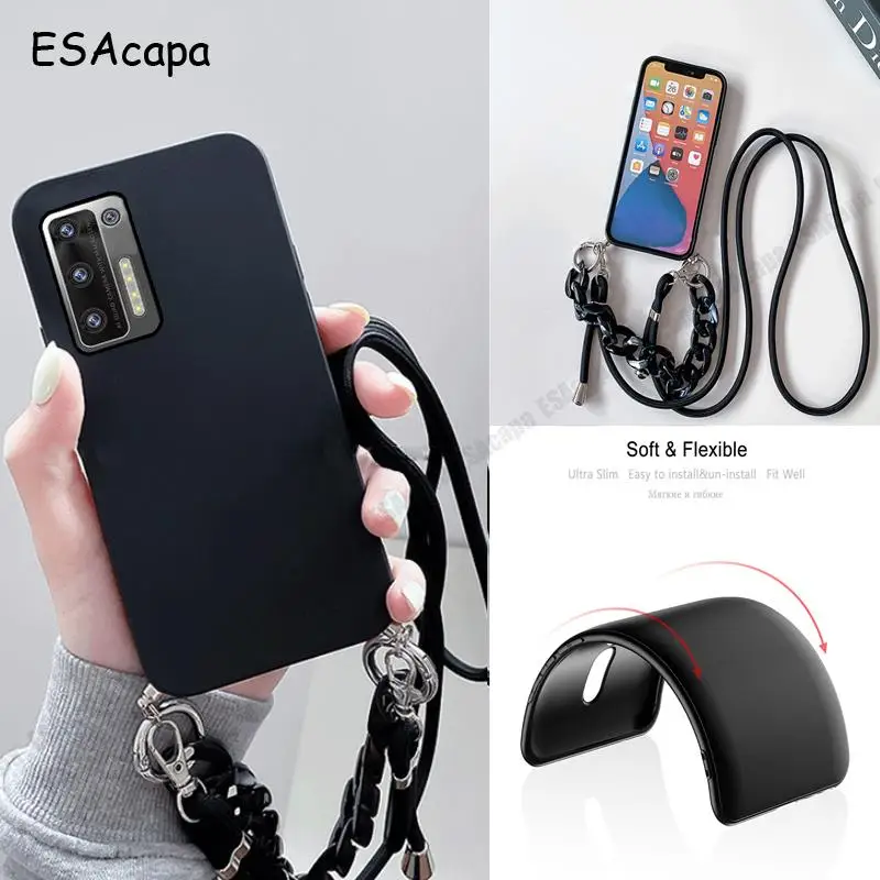 Silicone Marble Hand Strap Crossbody Lanyard Case - Shockproof TPU Cover