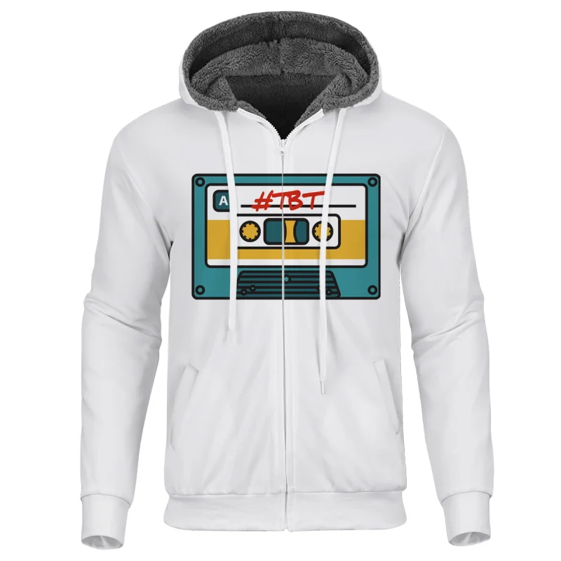 

Men Thick Zipper Hoodies 3D Casual Fleece Jackets Classic Tape Music Male Coats Jackets Plus Size Mens Zipper Hoodies