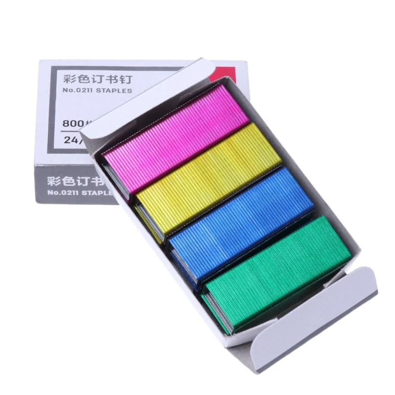 800Pcs/Box 12mm Creative Colorful Metal Staples Office School Binding Supplies