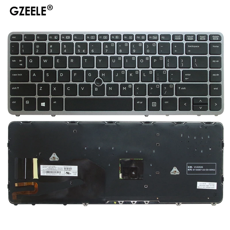 English Laptop Keyboard for HP EliteBook 840 G1 850 G1 ZBook 14 for HP 840 G2 US Silver backlight with pointing stick