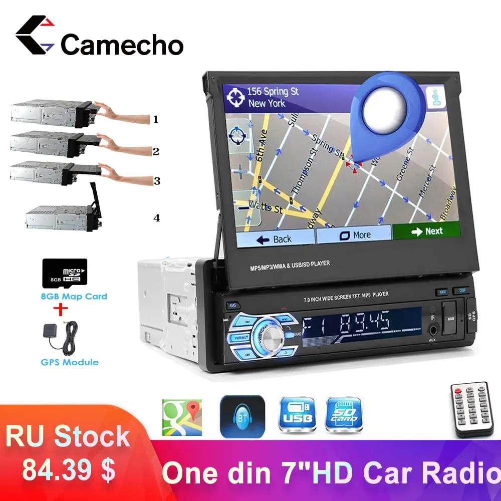 rem romantisch Uitwisseling Camecho 1 Din Car Radio Multimedia Video Player Gps Navi Android Mirror  Link Autoradio Stereo 7" Retractable Touch Screen Mp5 - Car Multimedia  Player - AliExpress