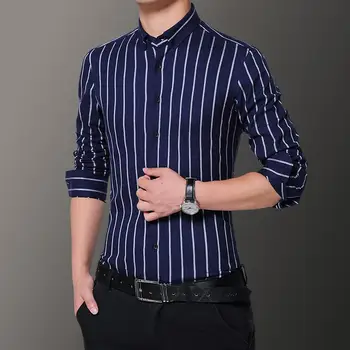

Wedding Dress Men shirt Cotton Stripes Long sleeve Shirt for Men Stay Black Formal Casual Slim fit White Gray Blue New