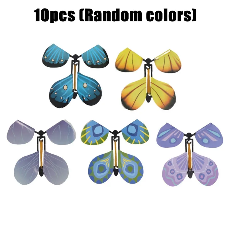 

10pcs/set Simulation Flying Butterfly Rubber Band Powered Fly Butterfly Toy Children Magic Performance Prop Great Surprise Gift