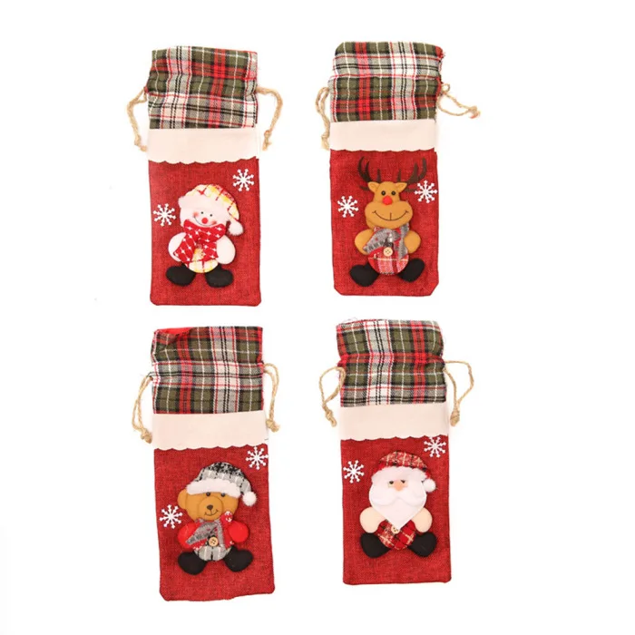 Christmas Bottle Decor Set Santa Claus Snowman Deer Christmas Wine Bottle Cloth Cover Party Ornament FPing