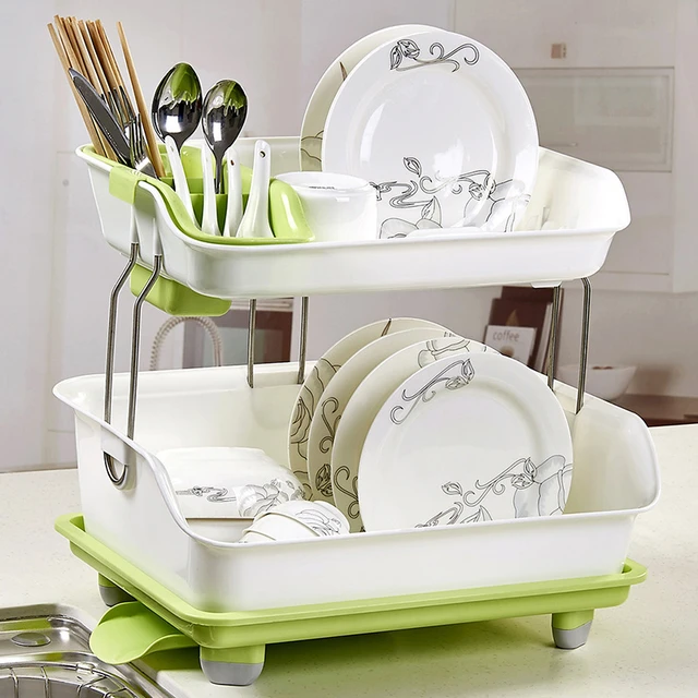 2 layer plastic dish drainer rack