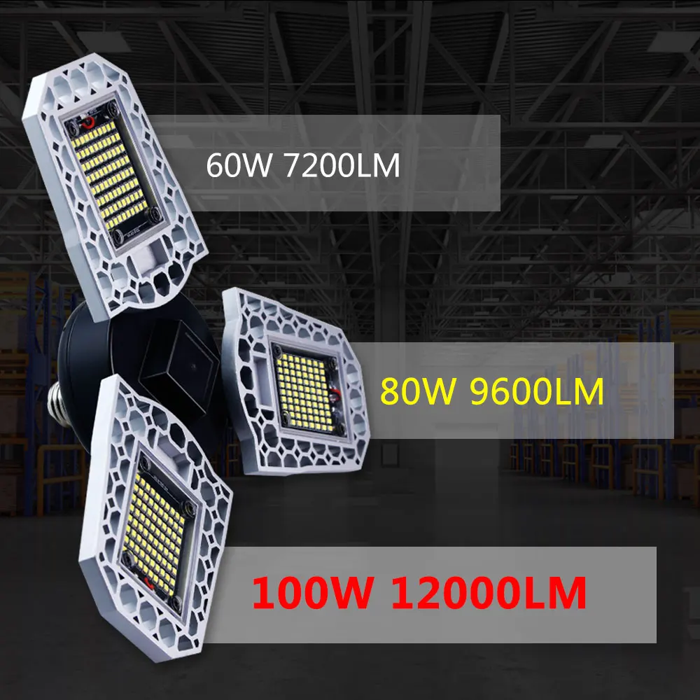 

LED Bulb E27 110V LED Lamp 60W 80W 100W LED Garage Light E26 Lampadas 220V Light Sensor Deformable Lamp High Lumen Lighting 2835