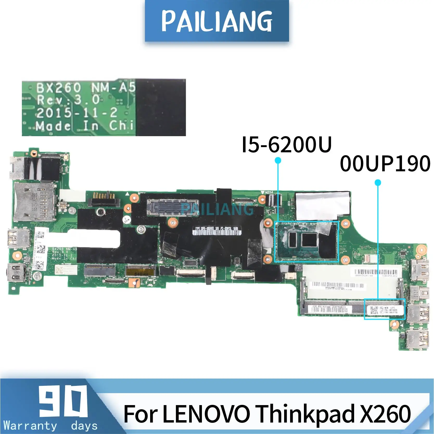 

Материнская плата для ноутбука LENOVO Thinkpad X260, модель 00UP190 SR2EY, системная плата для ноутбука, протестированная DDR4