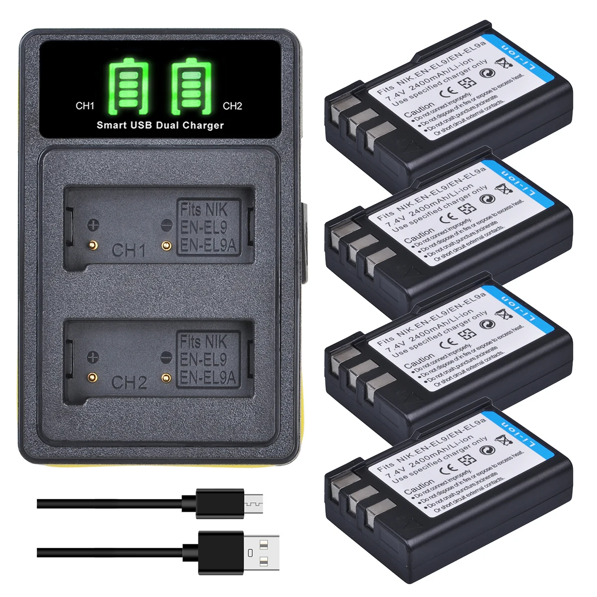 2400mAh EN-EL9 EN EL9A EN EL9 ENEL9 Batteries + LED Dual Type C Charger for Nikon D40 D40X D60 D3000 D5000 Digital Camera 