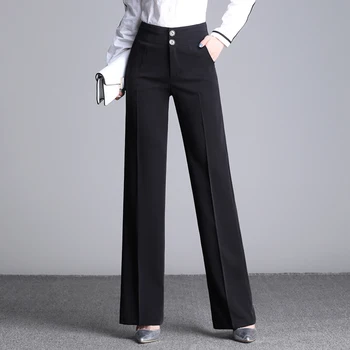

Black Color Straight Women Trousers 2020 Summer Autumn High Waist Ladies Capris Loose Wide Leg Pants Casual Office Lady Pants