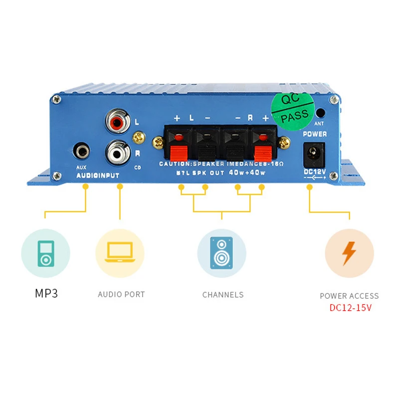 

TDA7056 Digital Power Audio Amplifier Board 2*40W 2.0 Stereo Channel Amplifier HiFI AUX FM U Disk TF Card Car Audio Amplificador