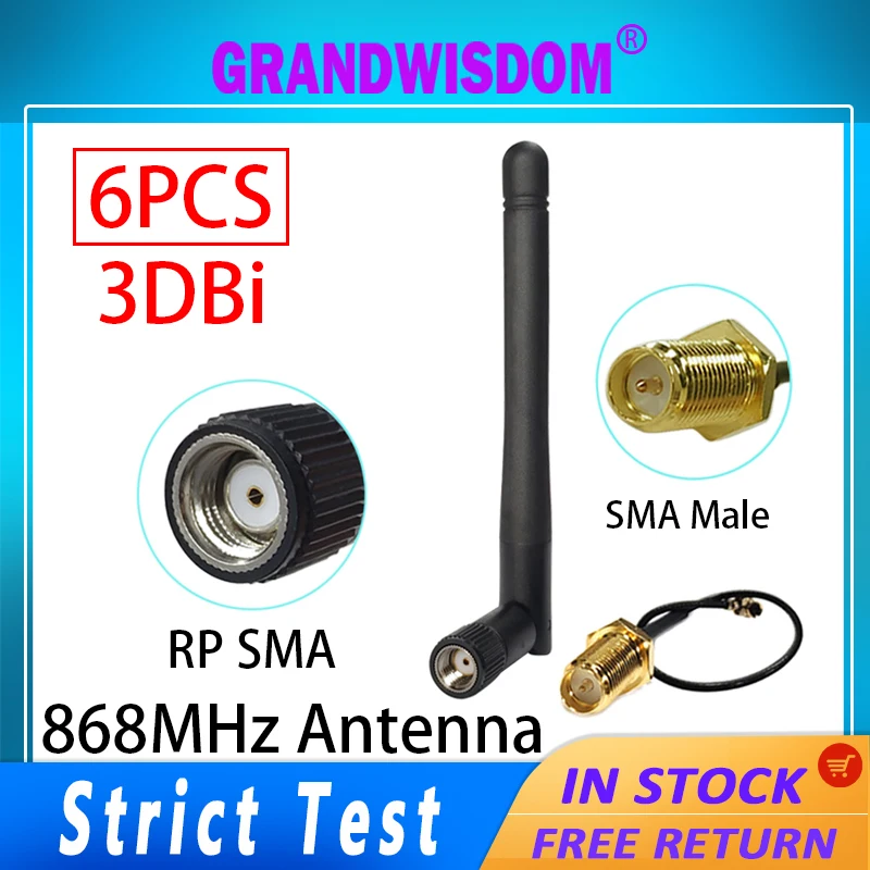 

GRANDWISDOM 6 шт. 868 МГц антенна 3dbi sma разъем 915 МГц lora модуль lorawan антенна ipex 1 SMA Штекерный Удлинительный кабель
