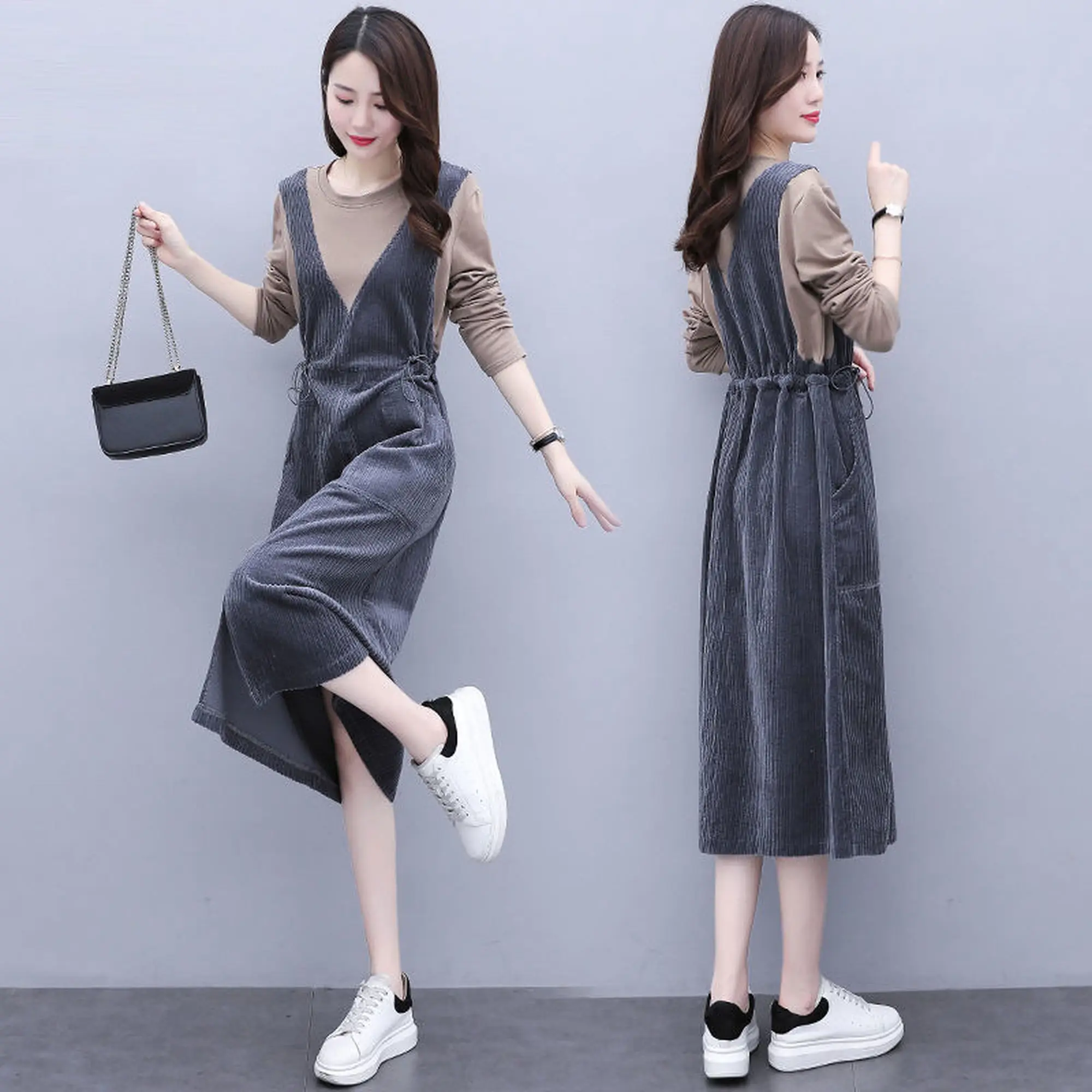 Long-sleeved dress women long-sleeved early 2020 autumn dress new waist-down age-reducing thin temperament Yangqi corduroy