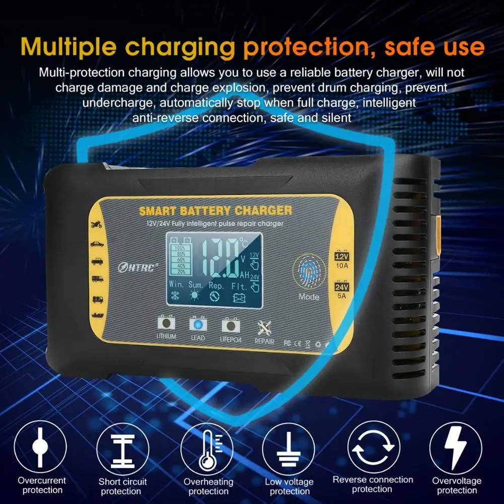 HTRC 10A 12V/24V RV ATV Лодка автомобиля Зарядное устройство 7 этап автоматический умная