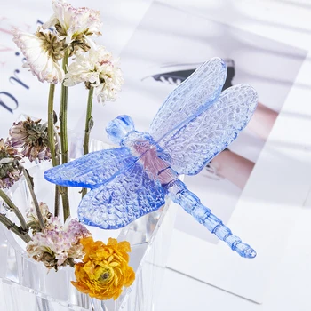 

H&D Hand Blown Glass Blue Dragonfly Figurine Art Glass Animal Collection Home Table Decor Accessories Collectible Gift For Kids