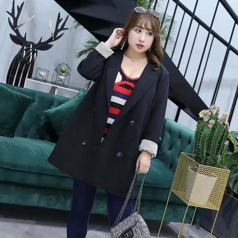 4XL Plus size Fashion Black Women Blazer Coats Pocket Jackets Double-breasted Outwear Autumn Suits Coat Large Size Blazers Tops