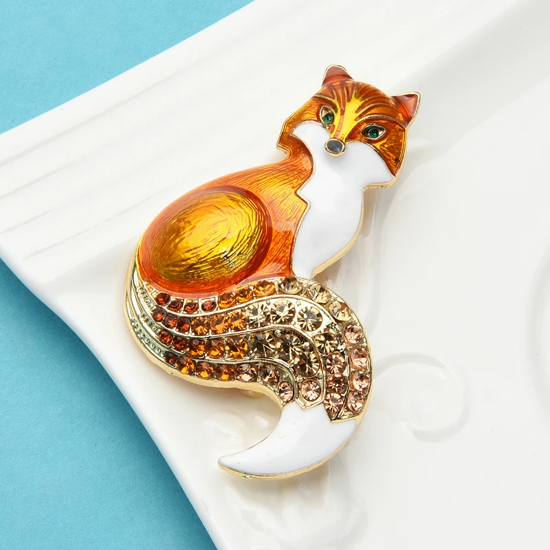 Animal Brooch Rhinestone Enamel Fox Brooches Women Party Causal Brooch Pins Gifts