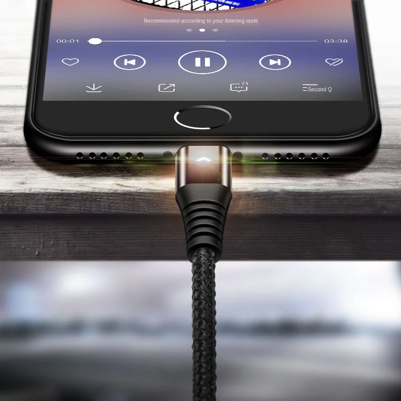 

Nylon Paracord Parachute Charging Cable for Android Iphone Type C 2.4A 90 Minutes Faster with Cue Light Anti Scalding Break