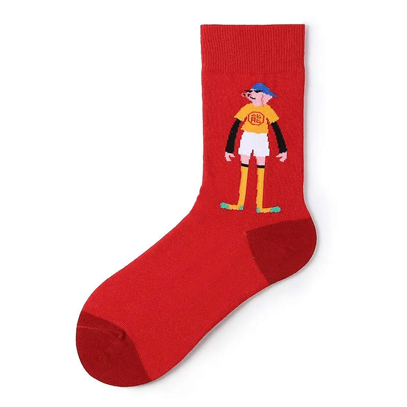 Новинка года; красные носки для девочек с героями мультфильмов; красные носки с изображением поросенка; Простые красивые интересные длинные хлопковые носки