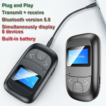 

4IN1 Bluetooth 5.0 Audio Transmitter 3.5MM AUX Jack Stereo USB Adapter LCD Display Wireless Dongle For PC TV Car Rechargeable